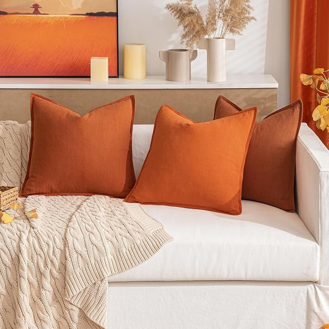 MIULEE Decorative Linen Euro Sham Pillow Covers 26x26 Rust | Boho Farmhouse​ - Image 8