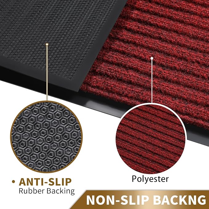 Yimobra Front Door Mat Outdoor Indoor Entrance, 100% Waterproof All-Season All Weather Doormat, Welcome Matt Outside Entry, Non Slip, Low Profile, Heavy Duty Patio Porch Floor Mats,47 x 32,Black Red