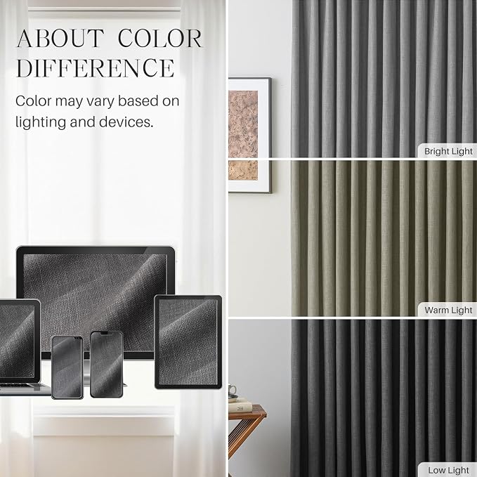 Pinch Pleated Linen Curtains 100% Blackout 102 Inches Long - Image 9