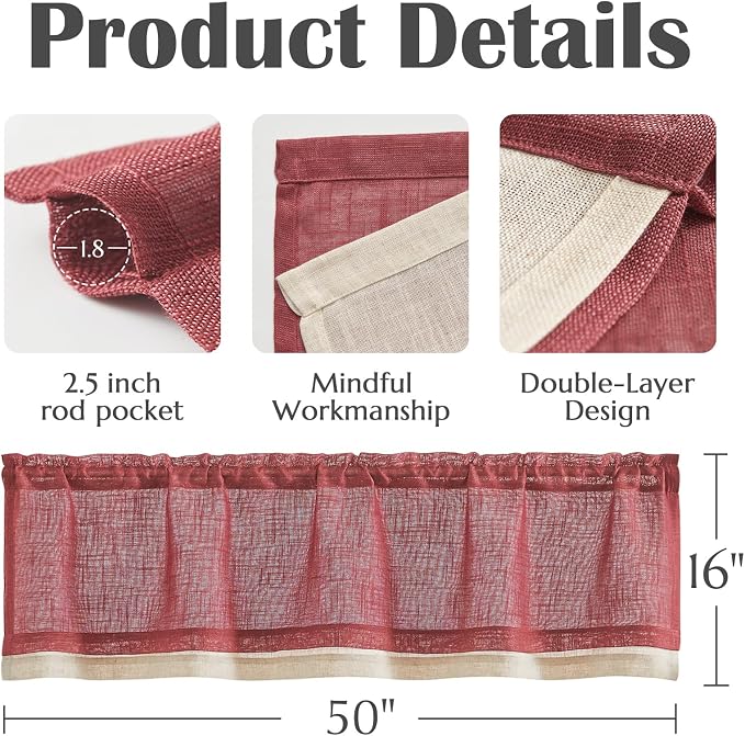 jinchan Linen Valance for Farmhouse Living Room Windows 16 Inch Slubbed Crossed - Image 6