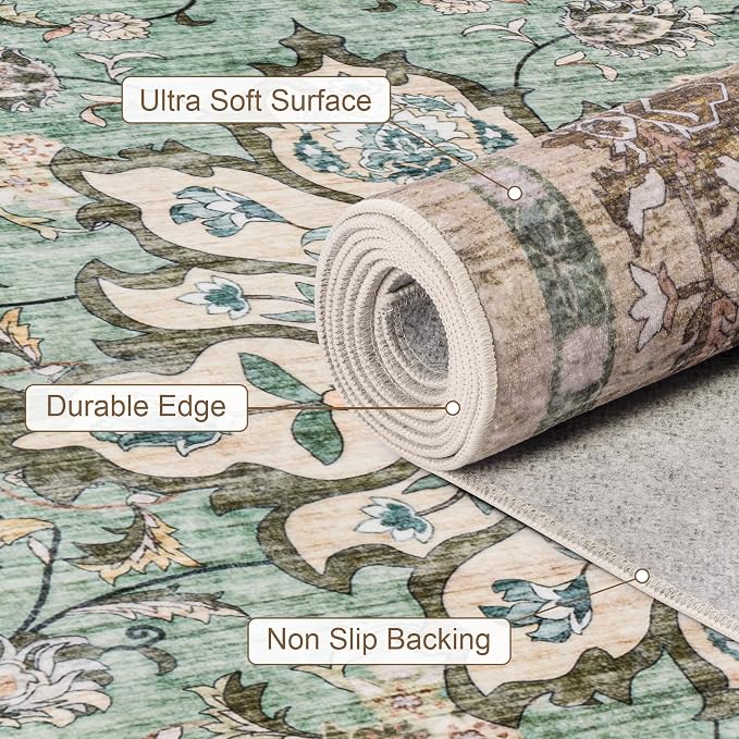 Area Rugs 10x12 Living Room Rug: Washable Rug Soft Vintage Distressed Floral - Image 7