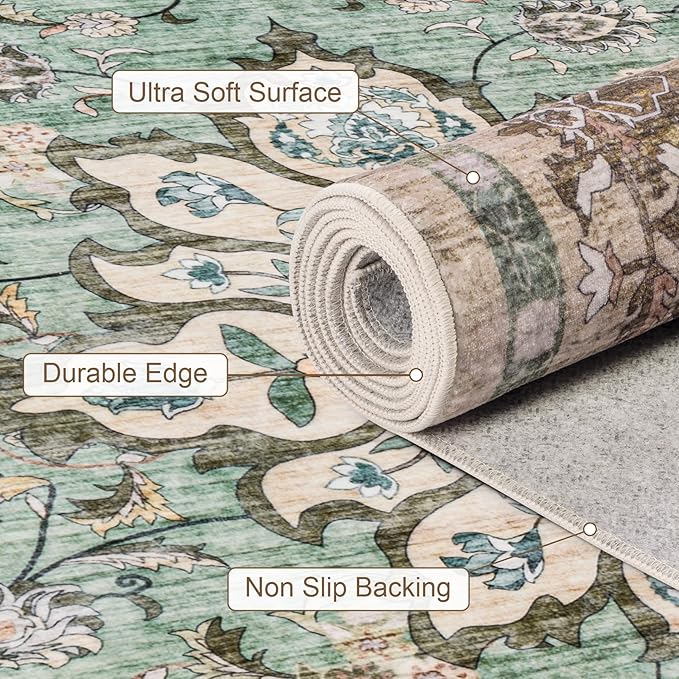 4x6 Area Rugs for Living Room: Washable Rug Soft Vintage Distressed Floral - Image 7