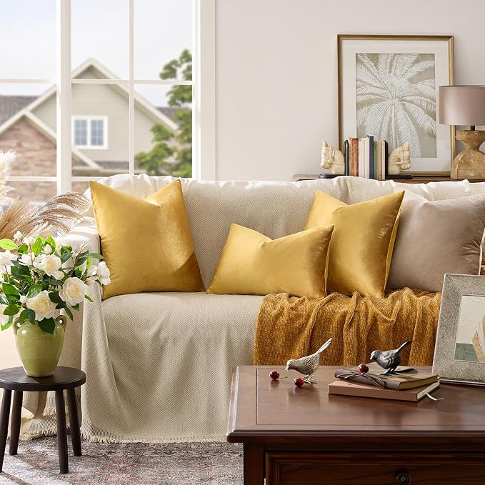 GIGIZAZA Golden Velvet Pillow Covers 12x20 Decorative Pillows Pack of 2 | - Image 2