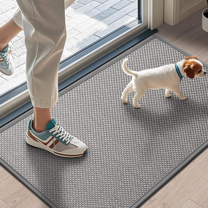 LEKEEPGO Door Mat 17"x29", Non Slip Door Mat Indoor Entrance, Rubber Backing Front Indoor Door mat Washable Absorbent Low-Profile Entryway Entry Resist Dirt Inside Door Mats, Light Grey