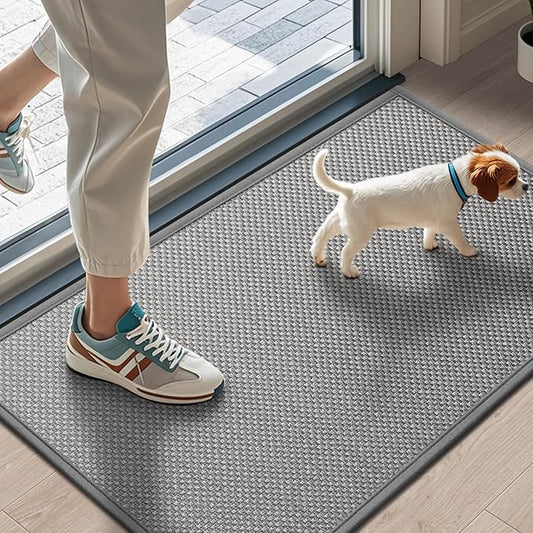 LEKEEPGO Door Mat 17"x29", Non Slip Door Mat Indoor Entrance, Rubber Backing Front Indoor Door mat Washable Absorbent Low-Profile Entryway Entry Resist Dirt Inside Door Mats, Light Grey