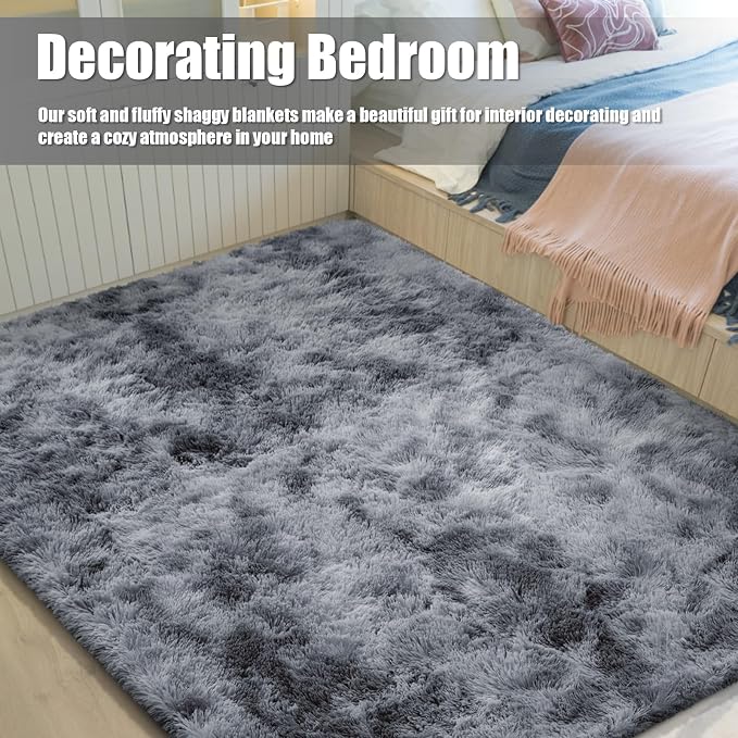 6x9 Fluffy Area Rug for Living Room, Shag Area Rugs for Bedroom, Tie-Dyed Black - Image 6