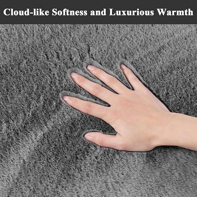 SHACOS Ultra Soft Faux Rabbit Fur Area Rug 3'x5', Non Slip Washable Padded - Image 4