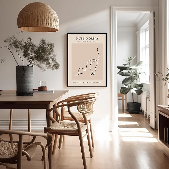 Poster Master Vintage Poster - Retro One Line Cat Drawing Print - Cat Art - Minimal Gift for Men, Women, Animal Lover - Abstract Wall Decor for Home, Office, Bedroom, 18x24 Unframed Wall Art