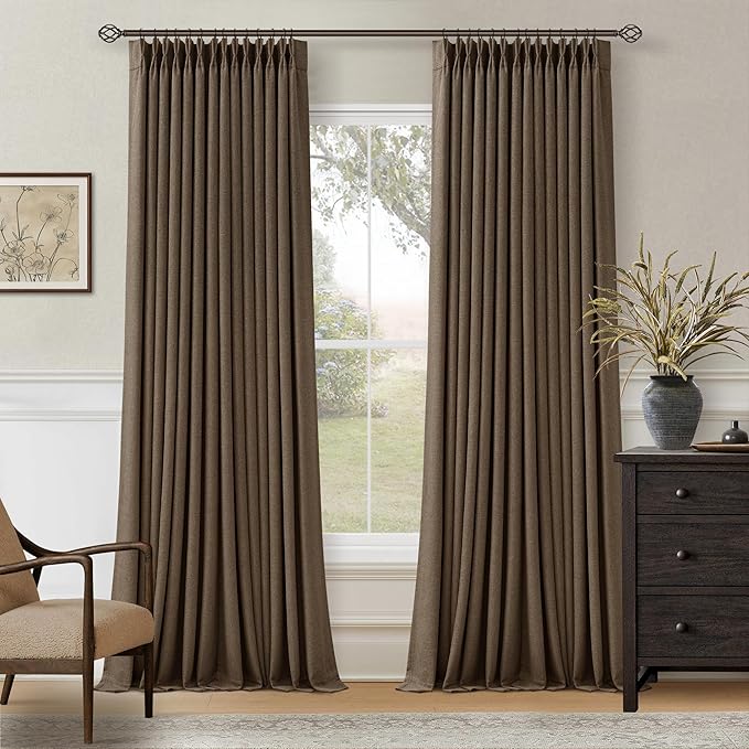 Dutch Cocoa 108 Inch Pinch Pleated Blackout Linen Curtains by Twodrapes