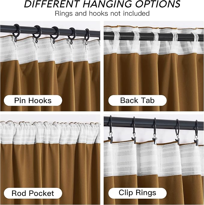 RYB HOME Brownish Gold Velvet Curtains 108 inch, Retro Vintage Room Darkening - Image 4
