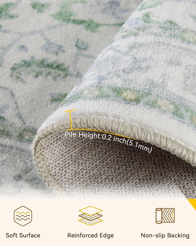 RELEANY Washable Area Rug, Water Repellent, Pet Friendly, Vintage Floral Boho - Image 3