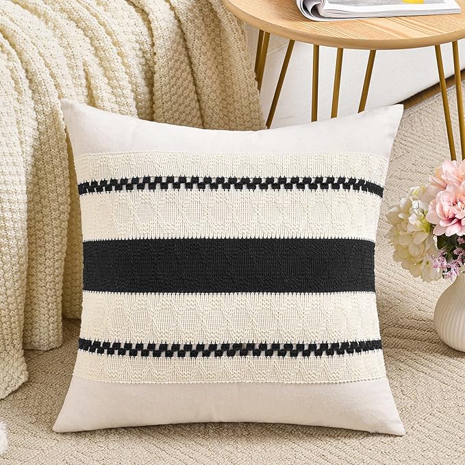 Fancy Homi Set of 1 Boho Black Decorative Throw Pillow Cover 16x16 Inch by Fancy+Homi