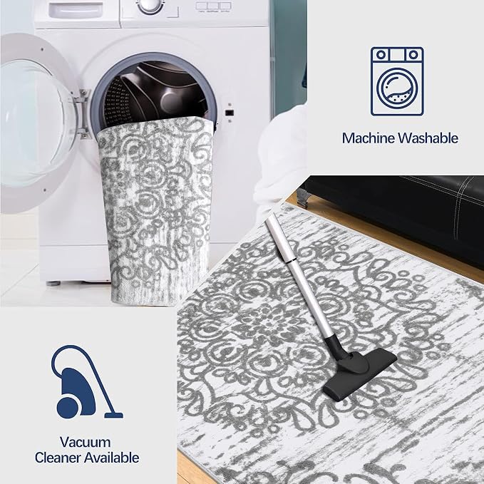 HEBE Hallway Runner Rug 2'x6', Washable Non Slip Kitchen Rug Runner | Soft Boho - Image 4