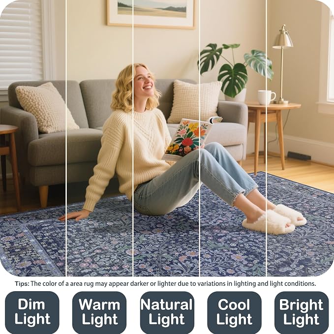 4x6 Area Rug for Bedroom Beside Rug, Laundry Room, Washable Non-Slip Low Pile - Image 2