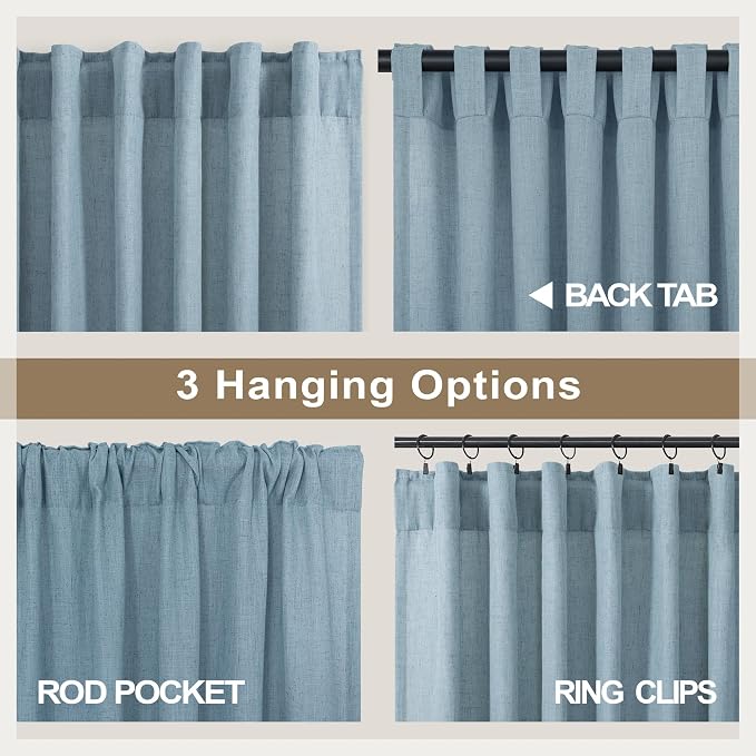Blue Curtains 38 Inch Width for Kitchen Door 2 Panels Back Tab Rod Pocket Semi - Image 5