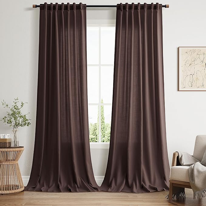 Coffee Brown Linen Curtains for Living Room 94 Inches Long Light Filtering Semi by Nanspring