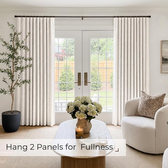 INOVADAY Linen Textured 100% Blackout Sliding Door Curtains 102x108 Beige | 1 - Image 4