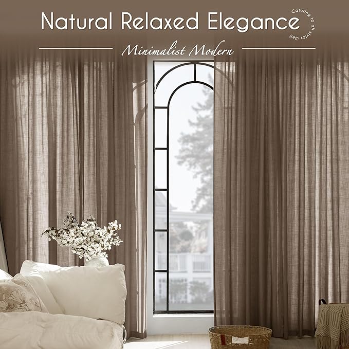 Chocolate Brown Linen Curtain 96 inch Length 2 Panels Set Back Tab Light - Image 6