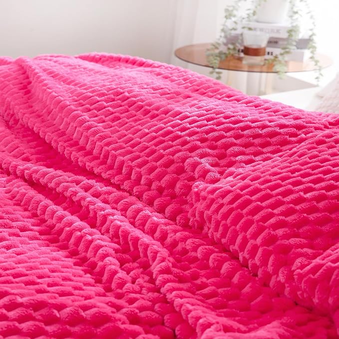 Puncuntex Hot Pink Throw Blanket 90"×90" inches Fuzzy 3D Jacquard Decorative - Image 2