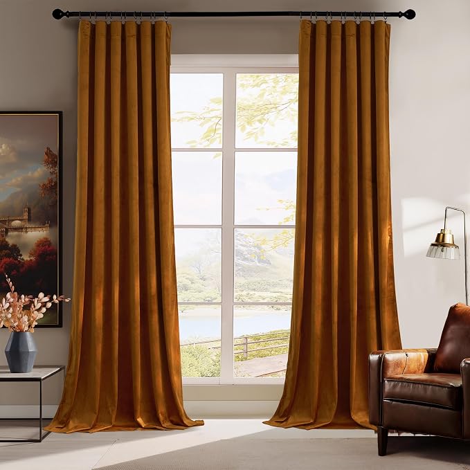 RYB HOME Velvet Curtains 96 inch, Room Darkening Window Curtains by RYBHOME