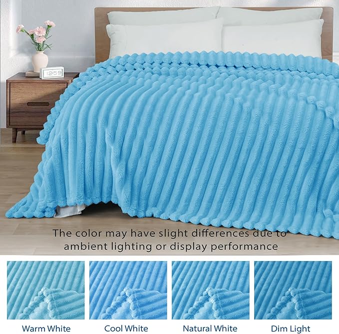 Exclusivo Mezcla King Size Flannel Fleece Blanket, Super Soft Striped Jacquard - Image 3