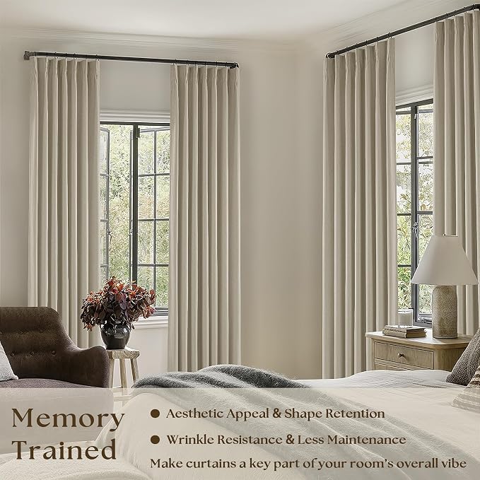 Burlywood Birch 100% Blackout Pinch Pleated Linen Curtains 86 Inches Long | - Image 4