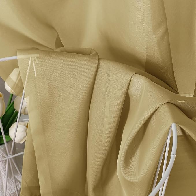 Chyhomenyc Gold Sheer Curtains 54 Inch Long 2 Panels Set, Short Voile Rod - Image 3