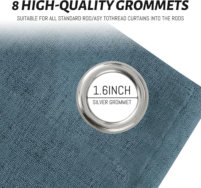 Yakamok Dusty Blue Linen Curtains 100% Blackout 90 Inches Long, Room Darkening - Image 4