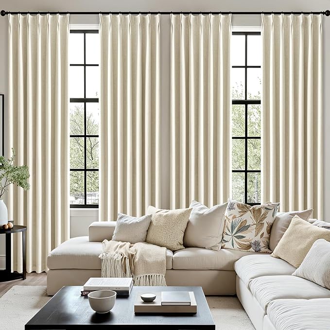 MIULEE Cream Pinch Pleated 100% Blackout Linen Curtains 40x63 Inches | Room - Image 7