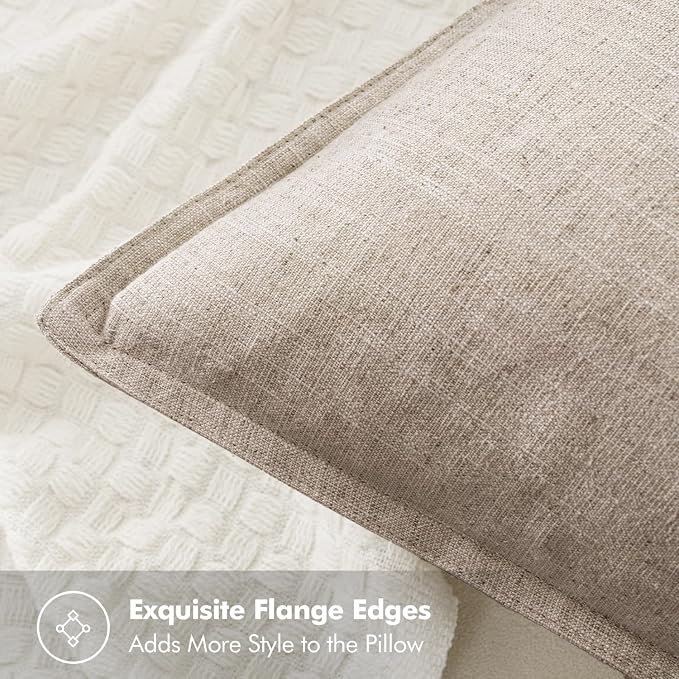 MIULEE Decorative Linen Euro Sham Pillow Covers 24x24 Inch Natural Linen | Boho - Image 2