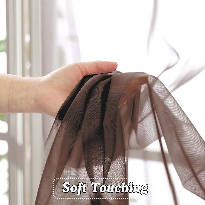 OVZME Brown Sheer Curtains 108 Inches Long, Light Filtering Semi Transparent - Image 6