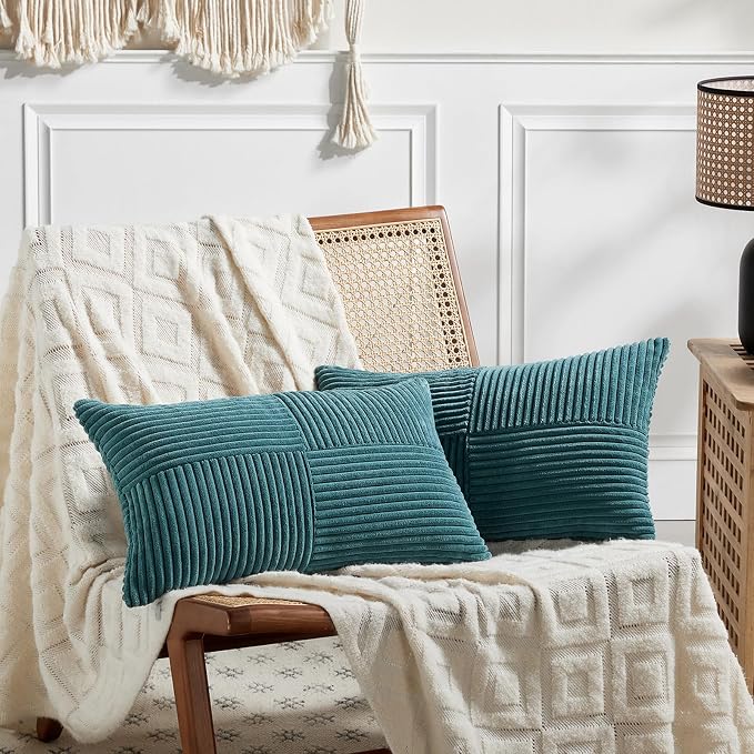 Fancy Homi 2 Packs Teal Lumbar Decorative Throw Pillow Covers 16x26 Inch by Fancy+Homi