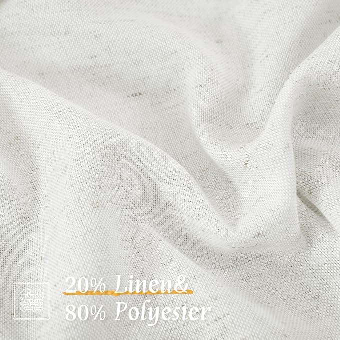 LAMIT Ivory White Linen Curtains 54 Inch Length, Faux Linen Textured Light - Image 2
