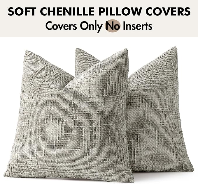 MIULEE Chenille Textured Throw Pillow Covers Light Grey 20x20 Set of 2 | Slubby - Image 7