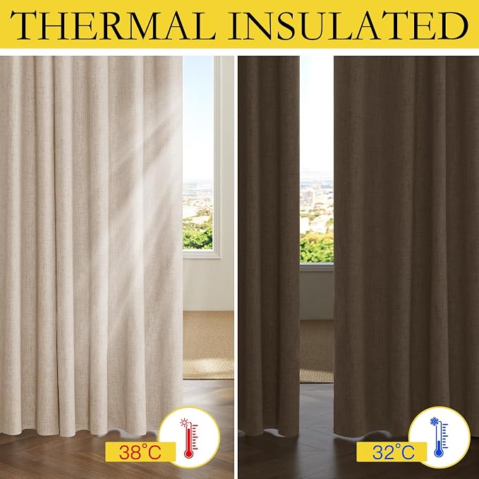 NICETOWN Rod Pocket Full Blackout Linen Curtains 102" Length - Image 4