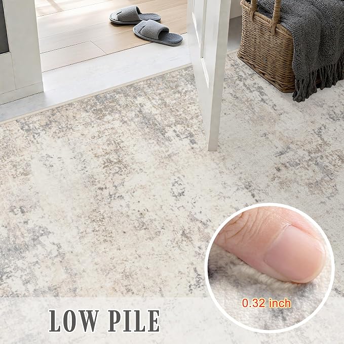 9x12 Area Rug Living Room: Modern Washable Soft Carpet Brown Beige | - Image 7