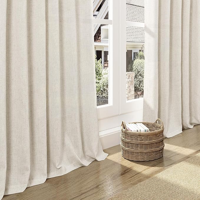 Warm Beige Linen Curtains 102 Inches Long Rod Pocket Back Tab Drapes 2 Panels - Image 8