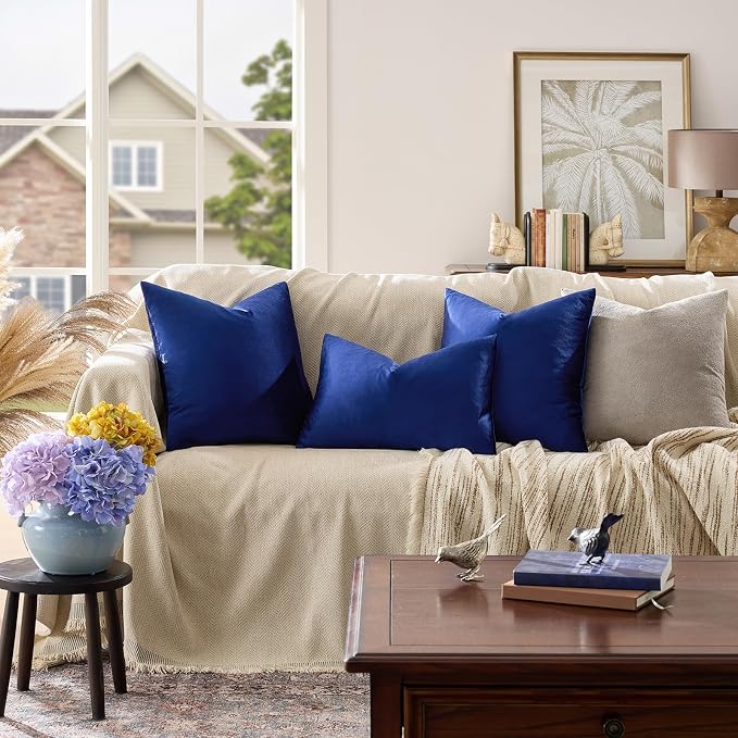 GIGIZAZA Blue Decorative Throw Pillow Covers, 20x20 Velvet Square Solid Couch - Image 2