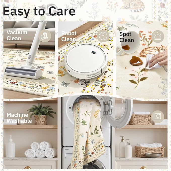 Cat 3x5 Area Rugs for Entryway, Machine Washable Animal Floral Accent Rug - Image 7