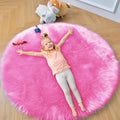 duduta Hot Pink Faux Sheepskin Round Rug 4x4 ft, Fluffy Shag Girls Bedroom by duduta