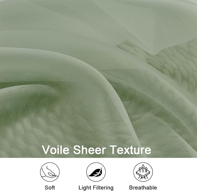 OWENIE Sage Green Sheer Curtains 108 Inches Long - Image 3