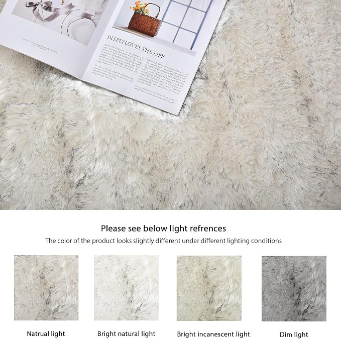 ORINOVA White and Grey Area Rugs 9x12 Living Room Large Washable Faux Fur Rugs - Image 8