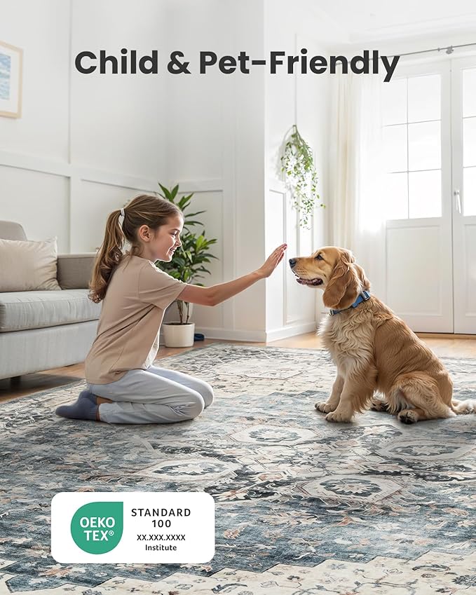 AMADA HOMEFURNISHING 2'6"x10' Washable Area Rug, Low-Profile Entryway Rug - Image 2