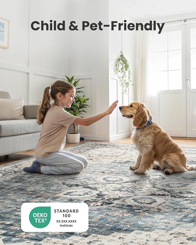 AMADA HOMEFURNISHING Round 5ft Area Rugs, Low-Profile Washable Rug - Image 4