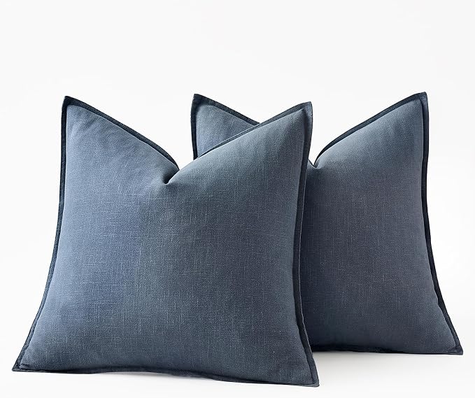 MIULEE Decorative Linen Euro Sham Pillow Covers 24x24 Inch Blue Ashes | Boho - Image 7
