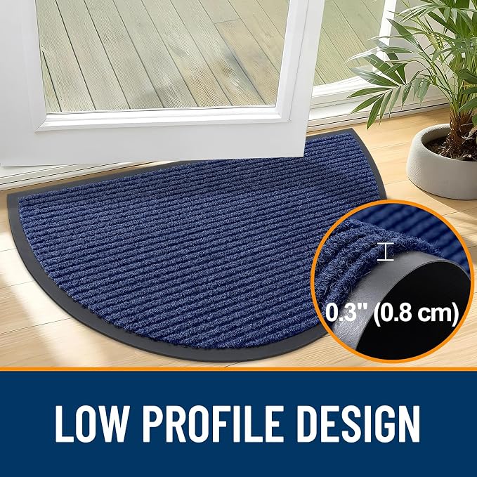 OLANLY Half Circle Front Door Mat 47x32, Waterproof Heavy-Duty Doormat | Blue - Image 4