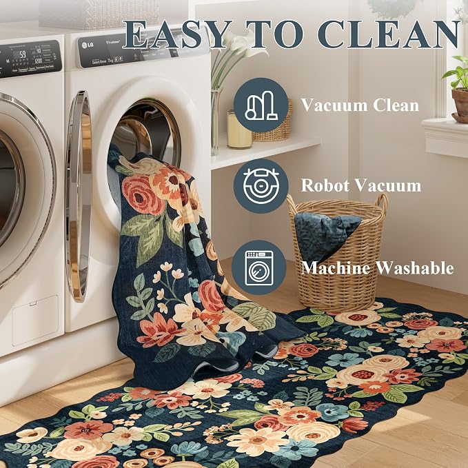 DUKINO 2x4 Rug for Entryway, Floral Washable Kitchen Rugs, Low Pile, Soft Throw - Image 8