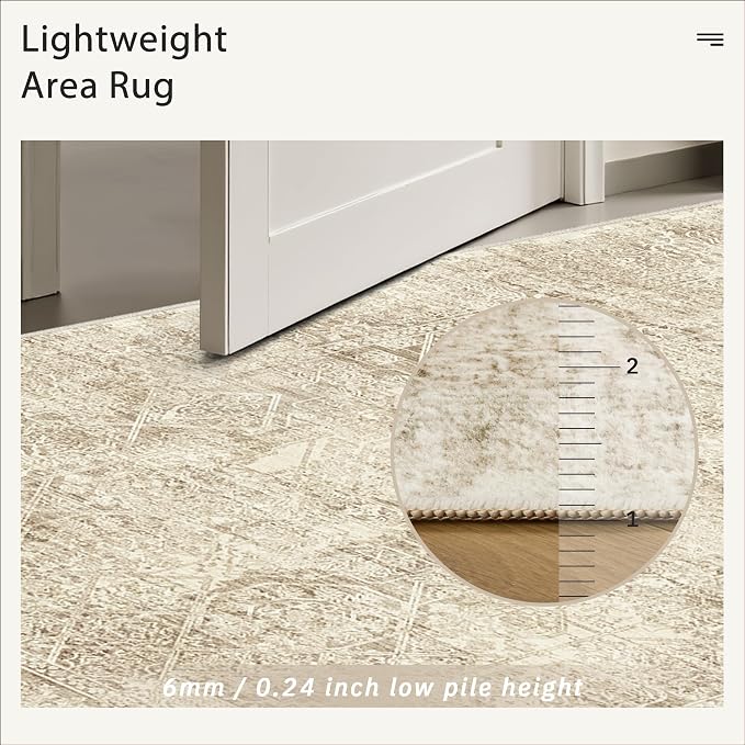 Soalmost 5x7 Area Rugs Light Brown Washable Trendy Faded Style Floral Rugs | - Image 7