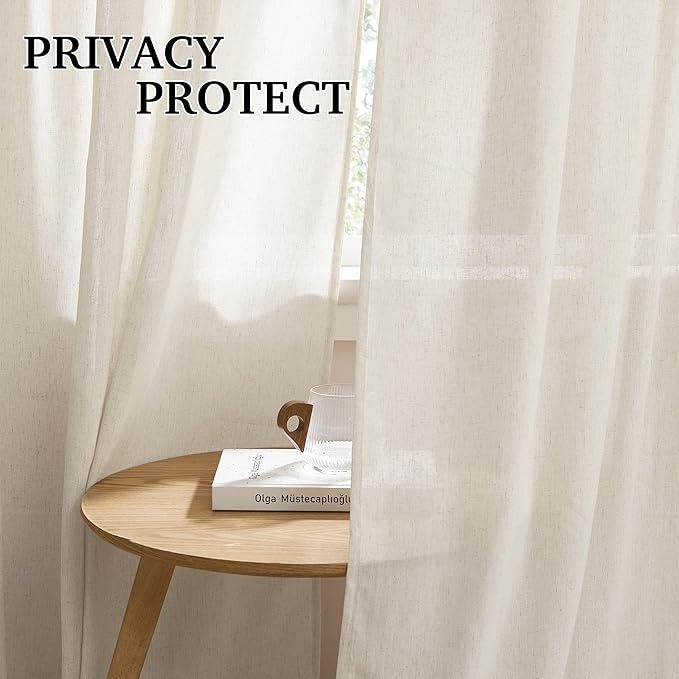 RYB HOME Farmhouse Boho Linen Sheer Curtains 90 inches Long - Image 3