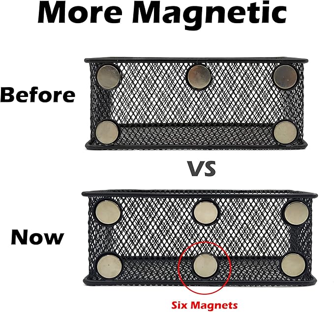 EASEPRES Magnetic Pencil Holder Set of 6 - Black Wire Mesh Storage Baskets Organizer with Strong Magnets - Perfect for Whiteboard, Refrigerator and Locker Accessories